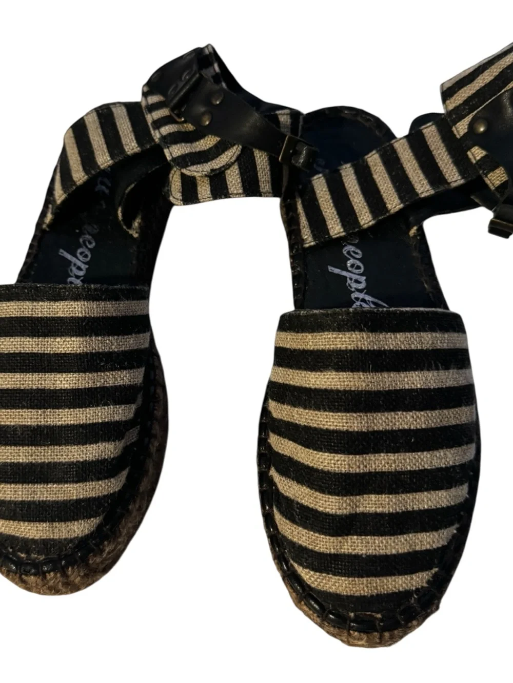 Free People Aurora Espadrille Striped Black White Sandals Sz 37/ US 7
